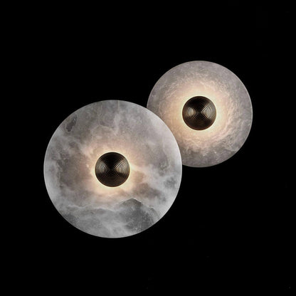 Round LED Flush Mount Wall Ceiling Light Alabaster Brass Design