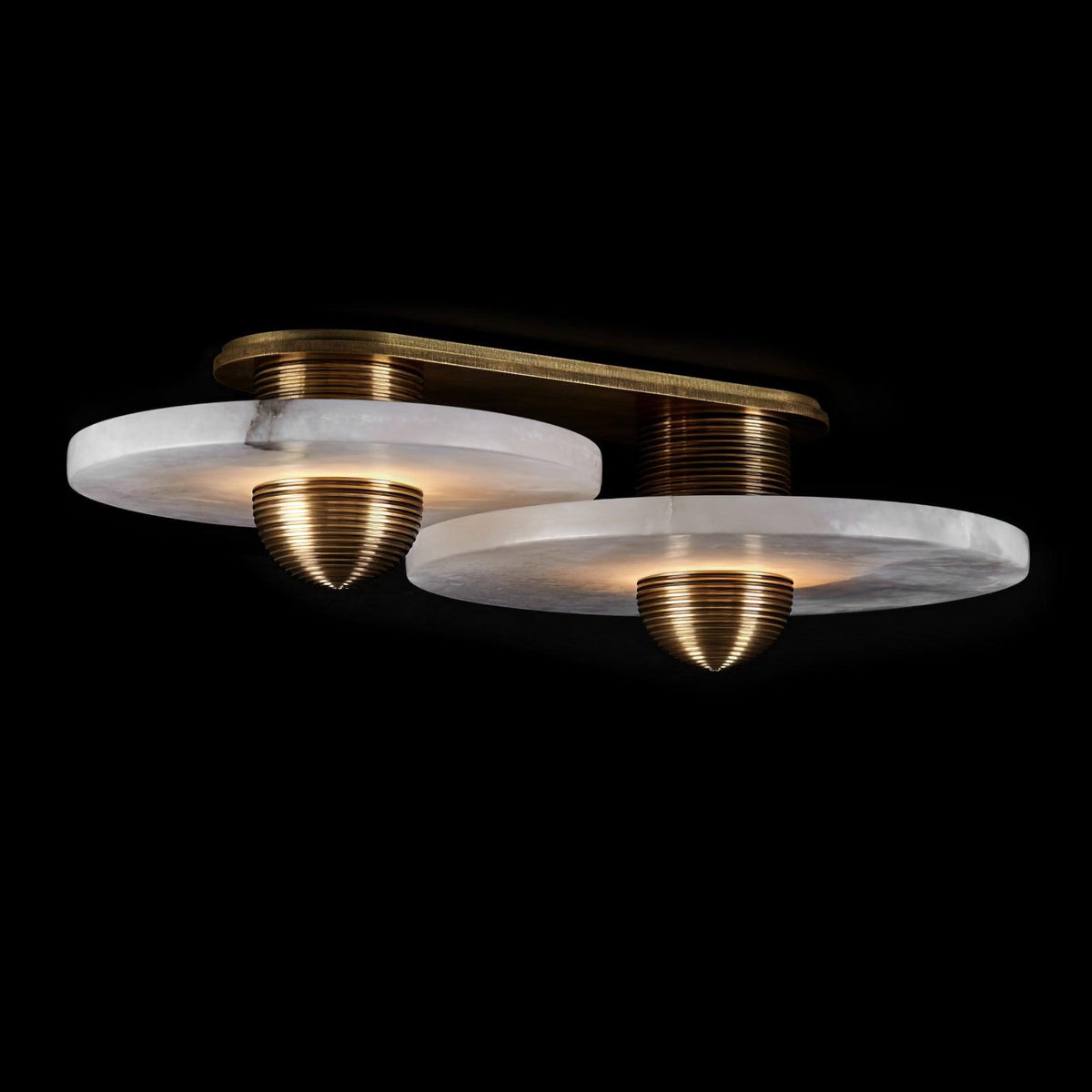 Round LED Flush Mount Wall Ceiling Light Alabaster Brass Design