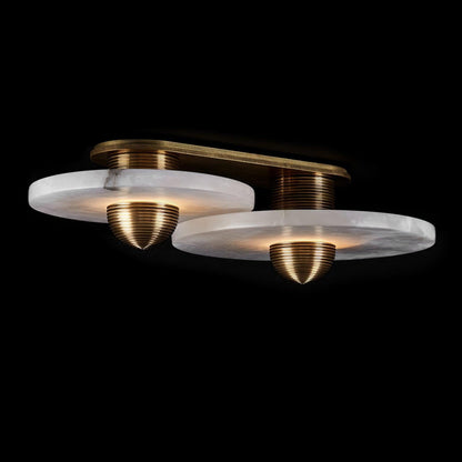 Round LED Flush Mount Wall Ceiling Light Alabaster Brass Design