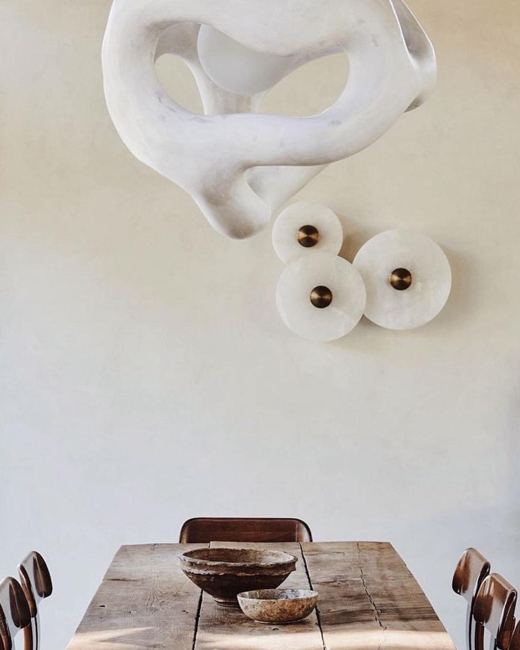 Round LED Flush Mount Wall Ceiling Light Alabaster Brass Design