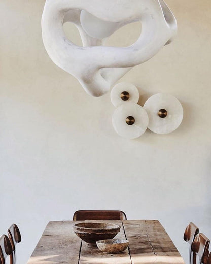 Round LED Flush Mount Wall Ceiling Light Alabaster Brass Design