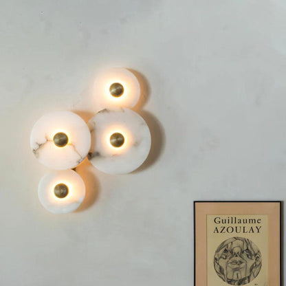 Round LED Flush Mount Wall Ceiling Light Alabaster Brass Design