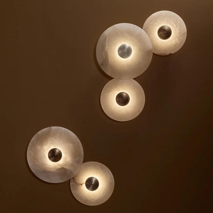 Round LED Flush Mount Wall Ceiling Light Alabaster Brass Design