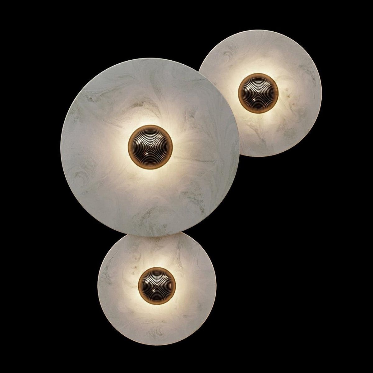 Round LED Flush Mount Wall Ceiling Light Alabaster Brass Design