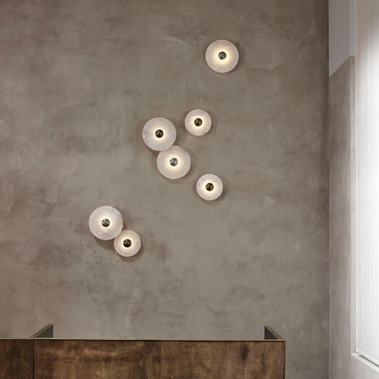 Round LED Flush Mount Wall Ceiling Light Alabaster Brass Design