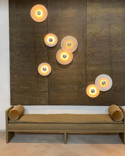 Round LED Flush Mount Wall Ceiling Light Alabaster Brass Design