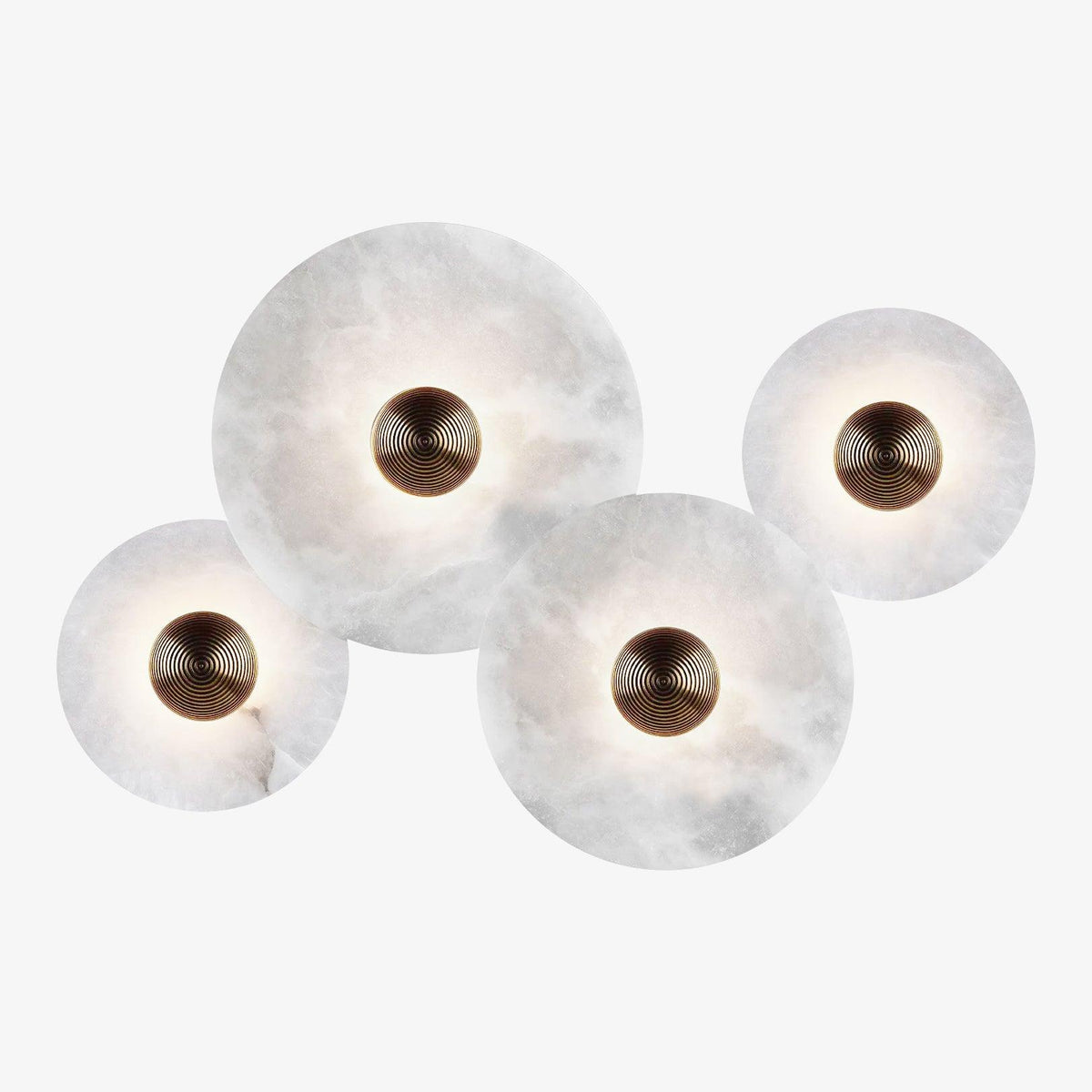 Round LED Flush Mount Wall Ceiling Light Alabaster Brass Design