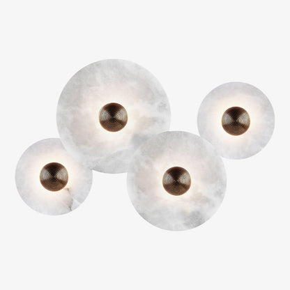 Round LED Flush Mount Wall Ceiling Light Alabaster Brass Design