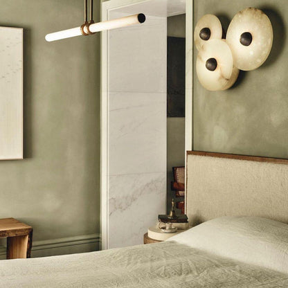 Round LED Flush Mount Wall Ceiling Light Alabaster Brass Design