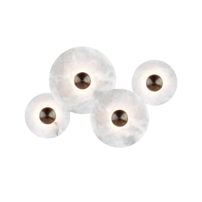Round LED Flush Mount Wall Ceiling Light Alabaster Brass Design
