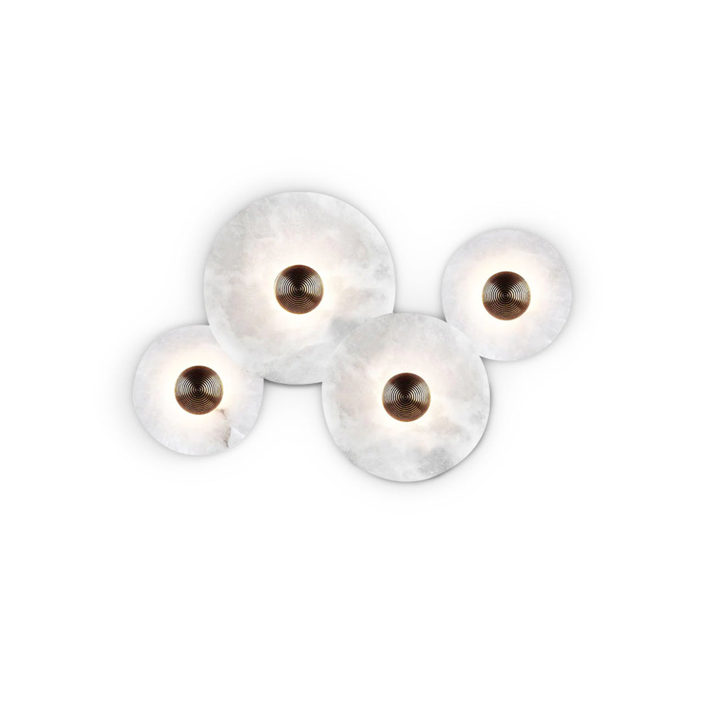 Round LED Flush Mount Wall Ceiling Light Alabaster Brass Design