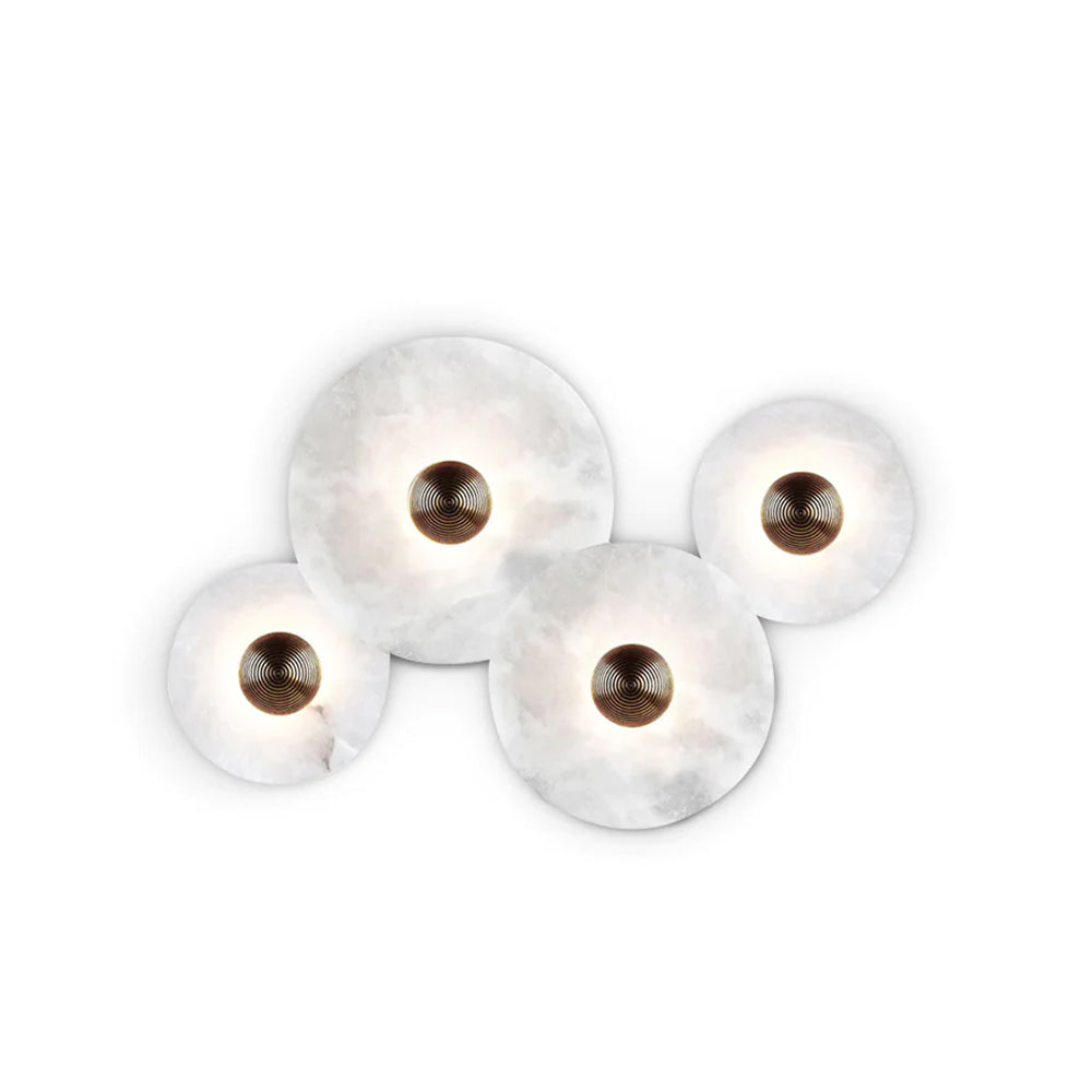 Round LED Flush Mount Wall Ceiling Light Alabaster Brass Design