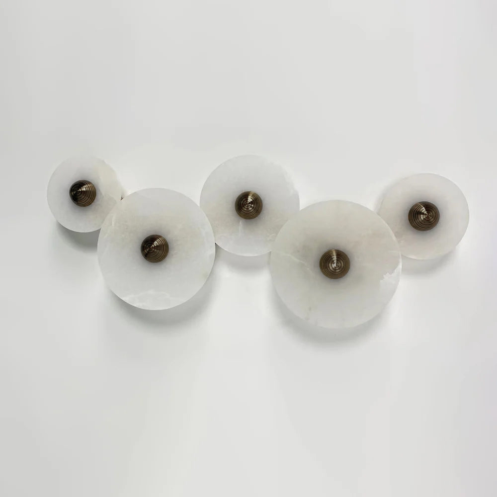 Round LED Flush Mount Wall Ceiling Light Alabaster Brass Design