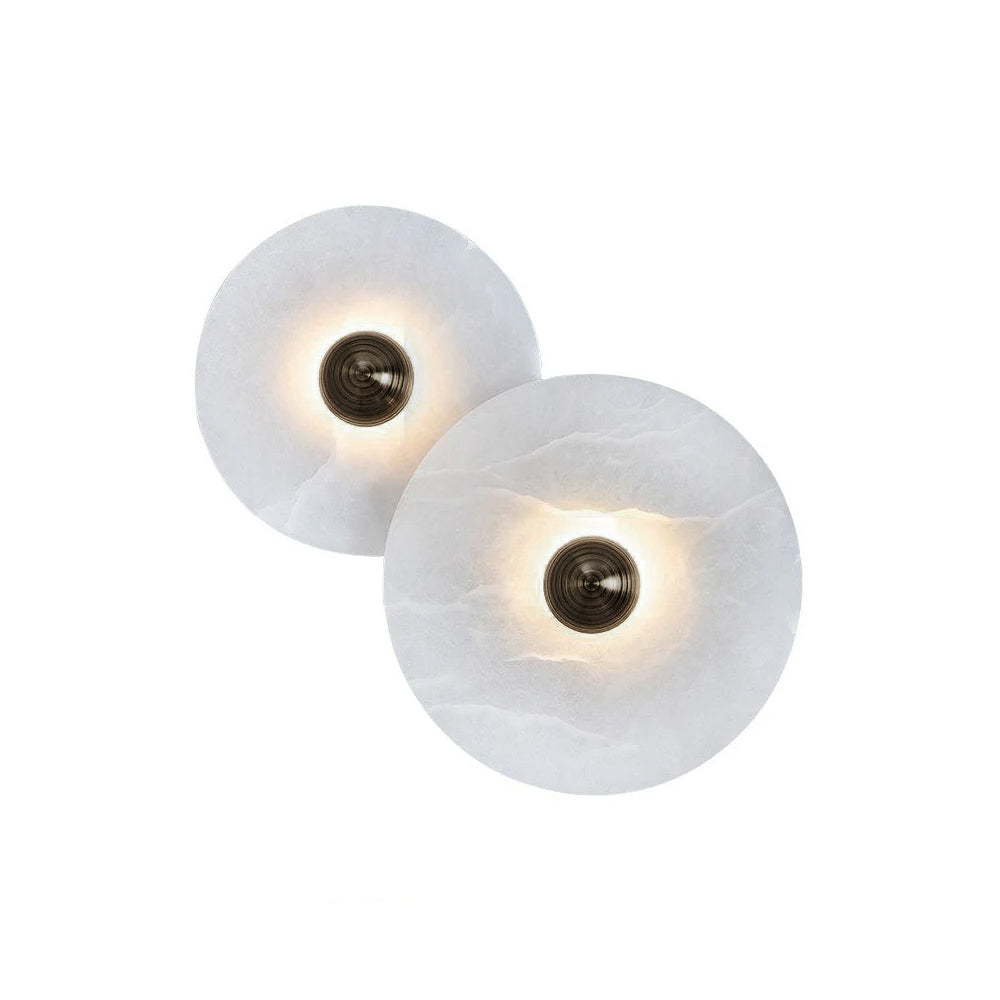 Round LED Flush Mount Wall Ceiling Light Alabaster Brass Design