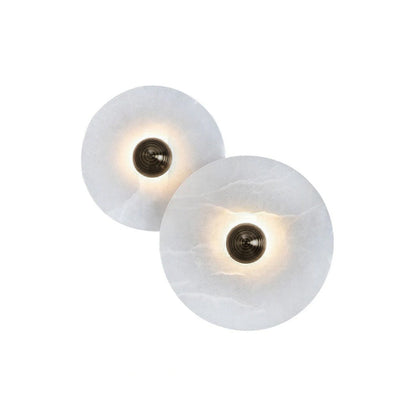 Round LED Flush Mount Wall Ceiling Light Alabaster Brass Design