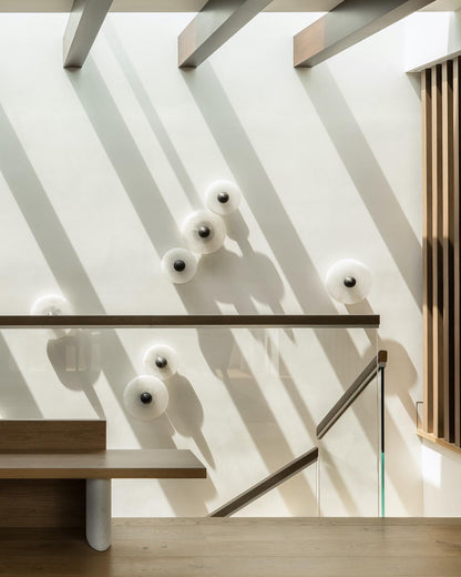 Round LED Flush Mount Wall Ceiling Light Alabaster Brass Design