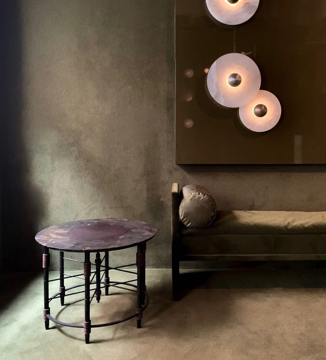 Round LED Flush Mount Wall Ceiling Light Alabaster Brass Design