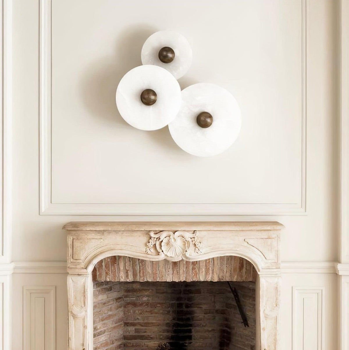 Round LED Flush Mount Wall Ceiling Light Alabaster Brass Design