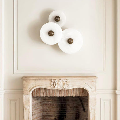 Round LED Flush Mount Wall Ceiling Light Alabaster Brass Design