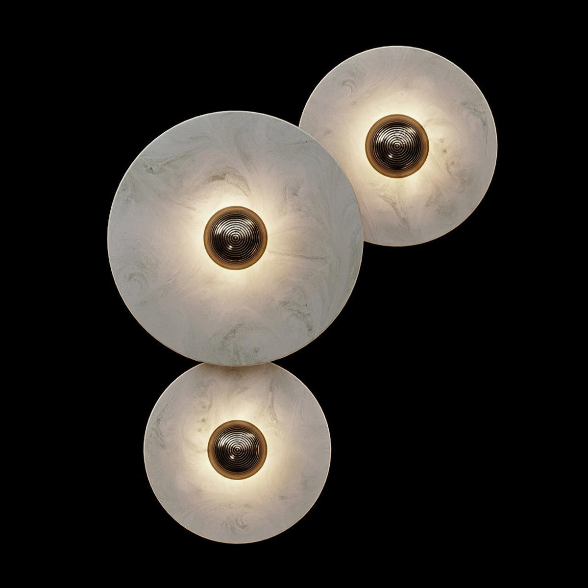 Round LED Flush Mount Wall Ceiling Light Alabaster Brass Design