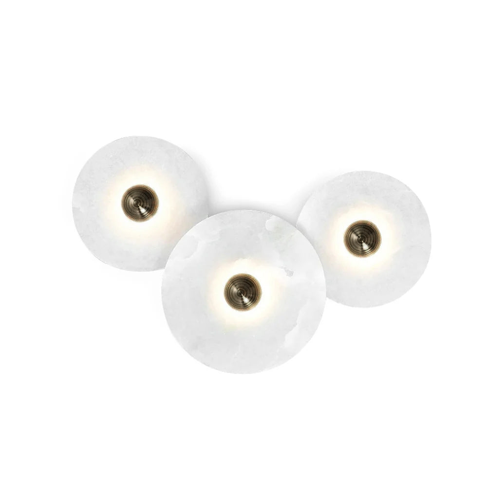 Round LED Flush Mount Wall Ceiling Light Alabaster Brass Design