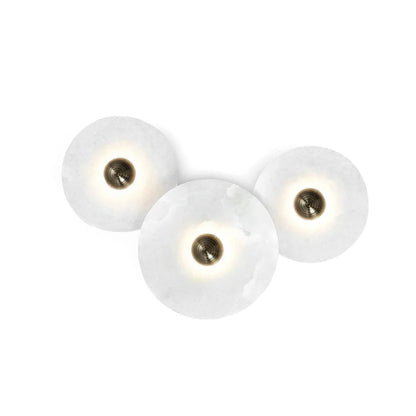 Round LED Flush Mount Wall Ceiling Light Alabaster Brass Design