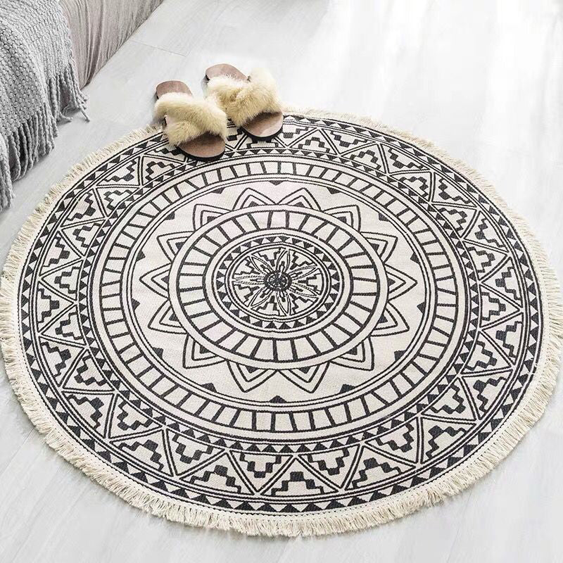 Round Non Slip Geometric Area Rug Modern Bedroom Floor Mat Soft Decorative Carpet