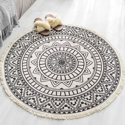 Round Non Slip Geometric Area Rug Modern Bedroom Floor Mat Soft Decorative Carpet