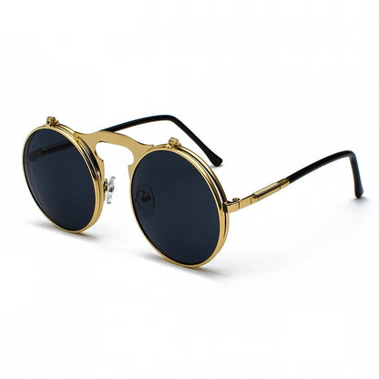 Round Retro Flip Up Sunglasses Bold Frame Vintage Style UV Protection Eyewear