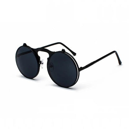 Round Retro Flip Up Sunglasses Bold Frame Vintage Style UV Protection Eyewear