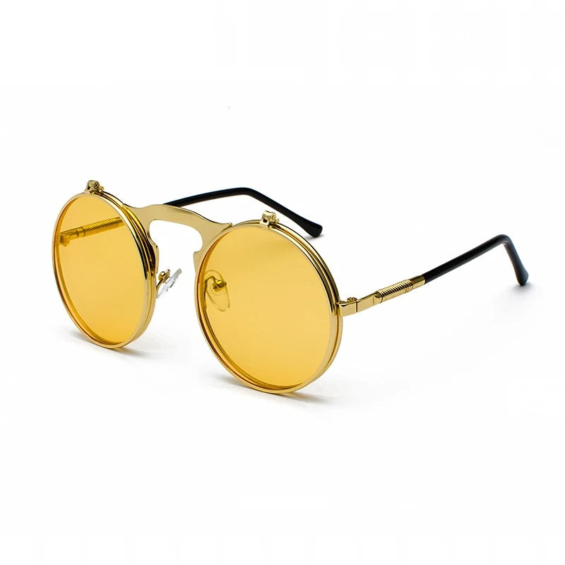 Round Retro Flip Up Sunglasses Bold Frame Vintage Style UV Protection Eyewear