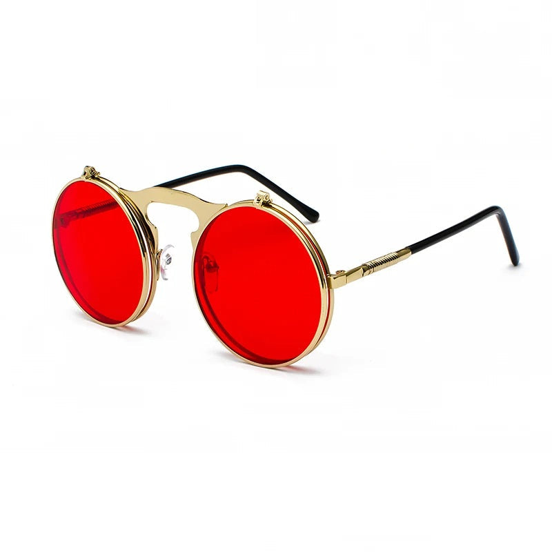 Round Retro Flip Up Sunglasses Bold Frame Vintage Style UV Protection Eyewear