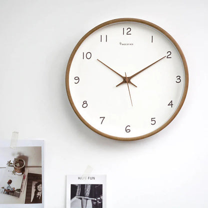 Silent Round Wall Clock Clear Glass Minimalist Wooden Wall Clock Non Ticking Modern Home Clock