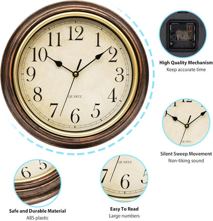 Silent Wall Clock Classic Round Frame Clear Dial Display