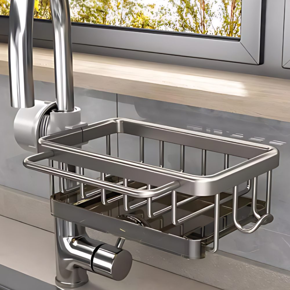 Sink Caddy Organizer with Drainage Basket and Hanging Hook