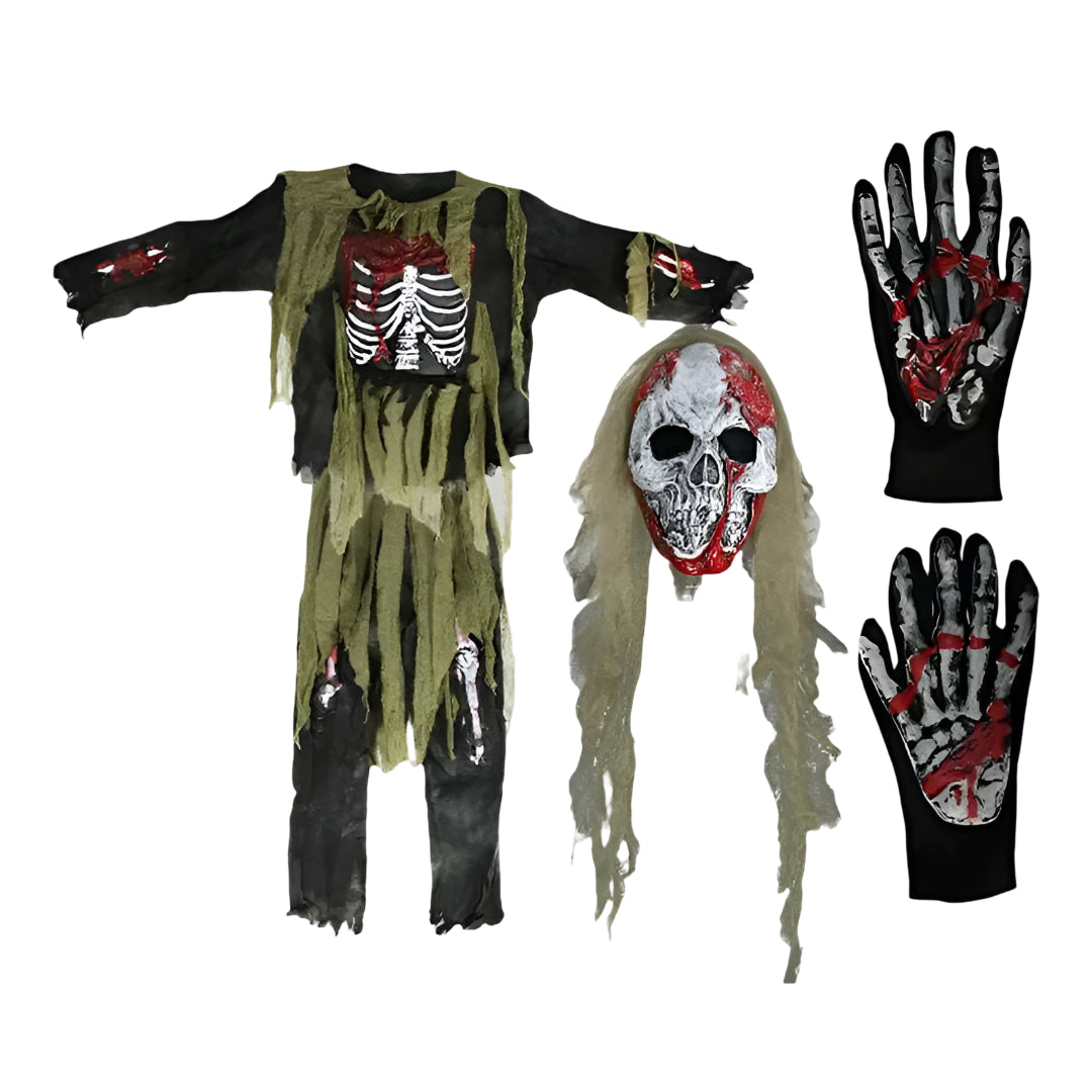 Skeleton Zombie Halloween Costume Mask Outfit Set for Kids
