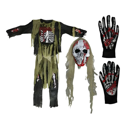 Skeleton Zombie Halloween Costume Mask Outfit Set for Kids