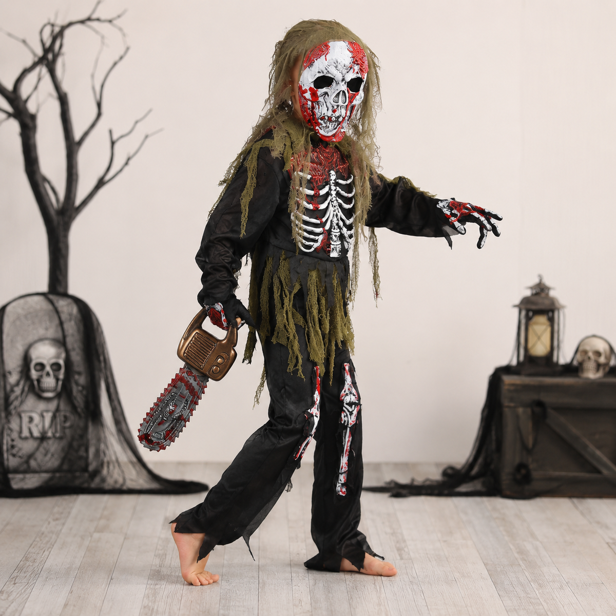 Skeleton Zombie Halloween Costume Mask Outfit Set for Kids