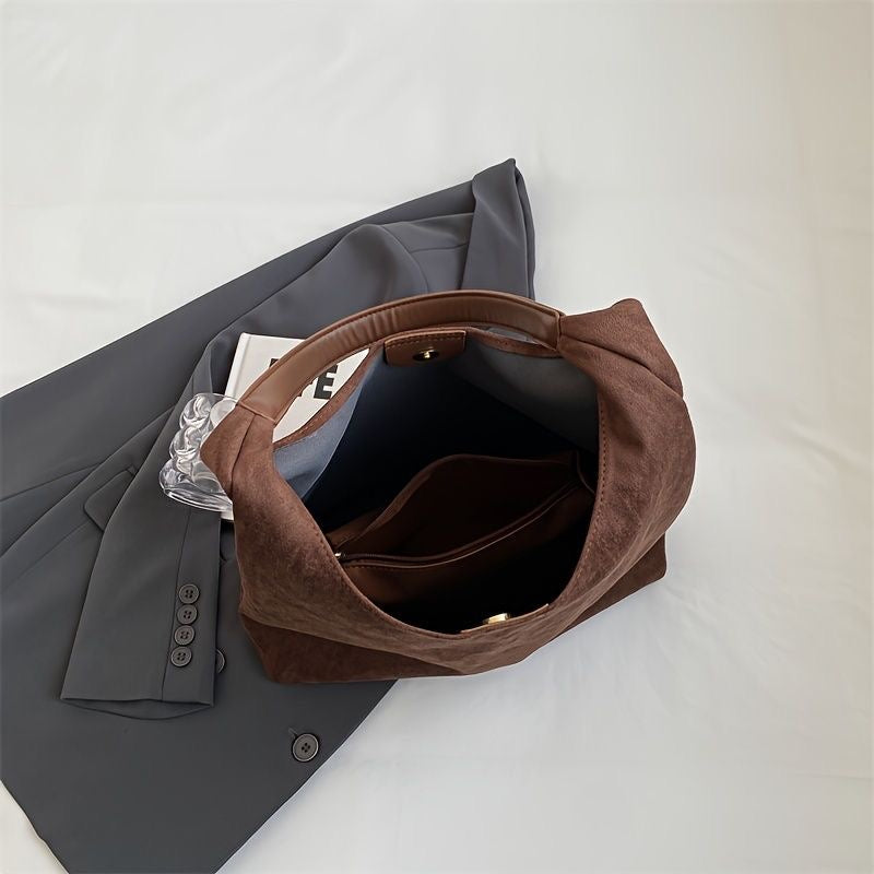 Soft Suede Shoulder Bag with Adjustable Strap Elegant Large Capacity Women Handbag