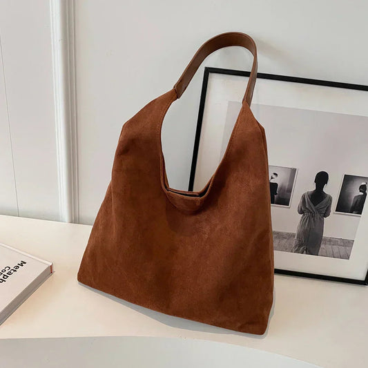 Soft Suede Shoulder Bag with Adjustable Strap Elegant Large Capacity Women Handbag
