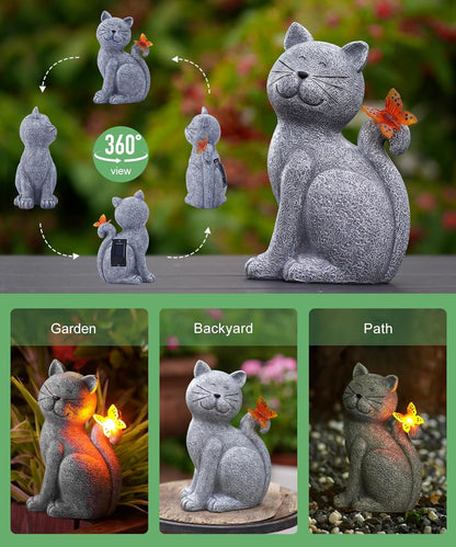 Solar Garden Cat with Butterfly Decorative Outdoor Light