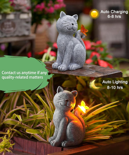 Solar Garden Cat with Butterfly Decorative Outdoor Light