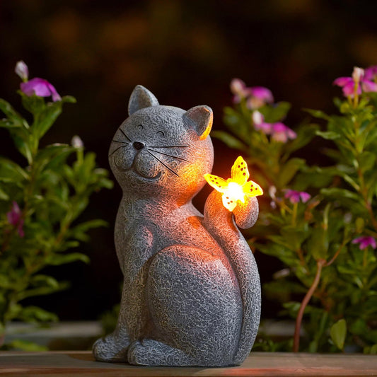Solar Garden Cat with Butterfly Decorative Outdoor Light
