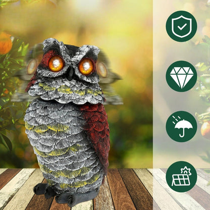 Solar Owl Garden Statue LED Light Rotating Head Blinking Eyes