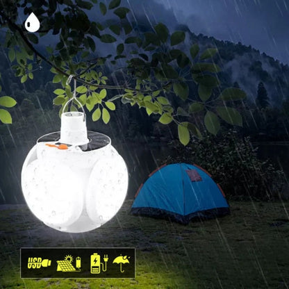 Solopladelig udendørslampe med USB-opladning, vandtæt camping- og nød-LED-lampe