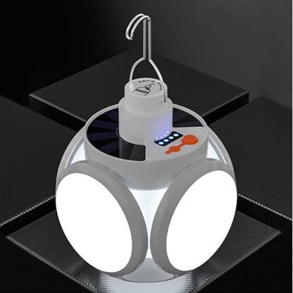 Solopladelig udendørslampe med USB-opladning, vandtæt camping- og nød-LED-lampe