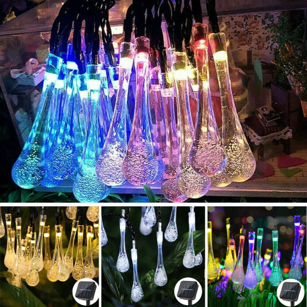 Solar Water Drop String Lights Outdoor Waterproof Garden Patio Decorative Lighting
