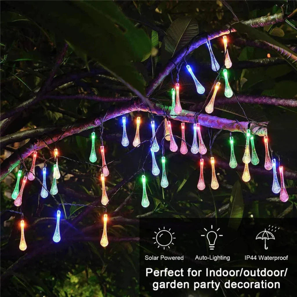 Solar Water Drop String Lights Outdoor Waterproof Garden Patio Decorative Lighting