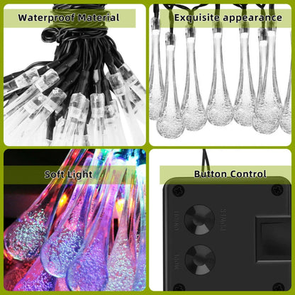 Solar Water Drop String Lights Outdoor Waterproof Garden Patio Decorative Lighting