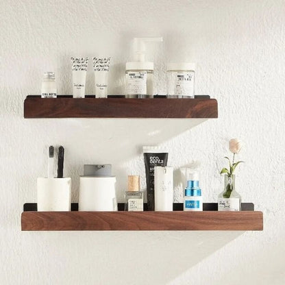 Solid Wood Bathroom Organizer Shelf No Drill Storage Solution